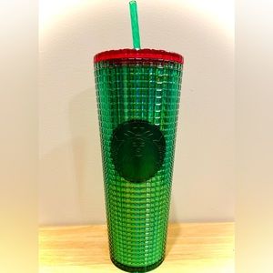Starbucks, 24 oz, Iridescent Green & Pink Grid, “Watermelon” Tumbler - NEW